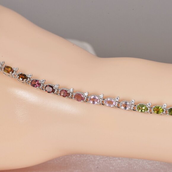 Natural Multi Tourmaline Gemstone Tennis Bracelet - Picture 1 of 5
